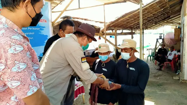 Japesda saat meperlihatkan hasil tangkapan Gurita di Desa Uwekidan (Arfandi Ibrahim/Liputan6.com)