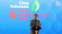 Presiden RI Joko Widodo memberi sambutan pada acara Pencanangan Aksi Nasional Pemberantasan Obat Ilegal dan Penyalahgunaan Obat di Cibubur, Jakarta, Selasa (3/10). (Liputan6.com/Faizal Fanani)