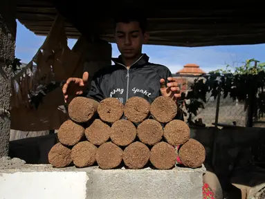 Pekerja memilah kayu pomace (ampas) di sebuah pabrik ekstraksi buah zaitun di Kota Khan Younis, Jalur Gaza, Palestina, 7 November 2020. Pekerja Palestina mengubah limbah produksi minyak zaitun menjadi kayu pomace yang dapat digunakan sebagai bahan bakar. (Xinhua/Rizek Abdeljawad)