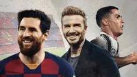 Lionel Messi, David Beckham dan Cristiano Ronaldo. (Bola.com/Dody Iryawan)