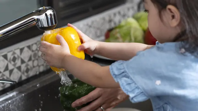 illustrasi mencuci sayuran