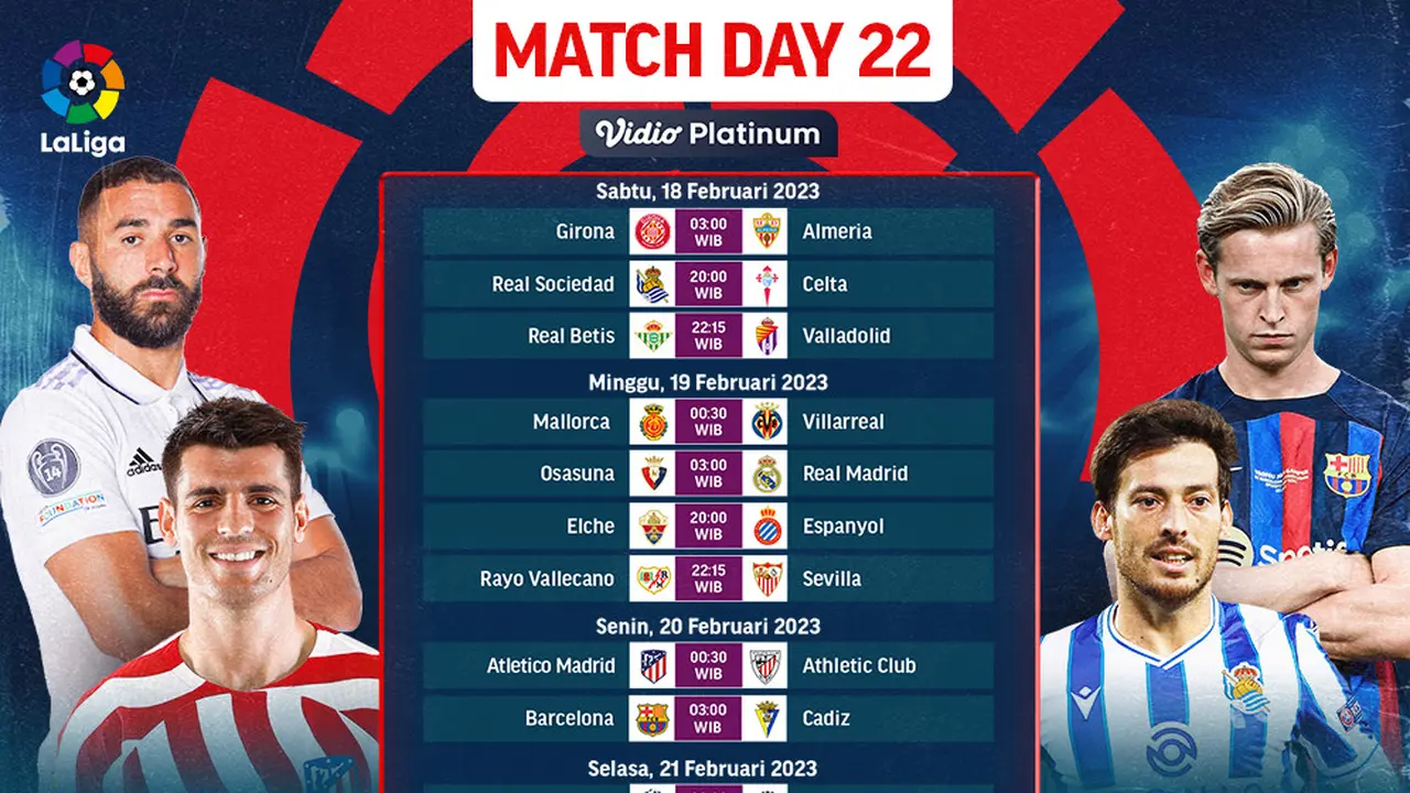 Jadwal Live Streaming Liga Spanyol 2022/2023 Matchday 22 di Vidio, 18-21 Februari 2023
