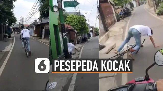 Unjuk kebolehan saat bersepeda memang boleh saja. Tapi kejadian lucu menimpa pria pesepeda yang satu ini.