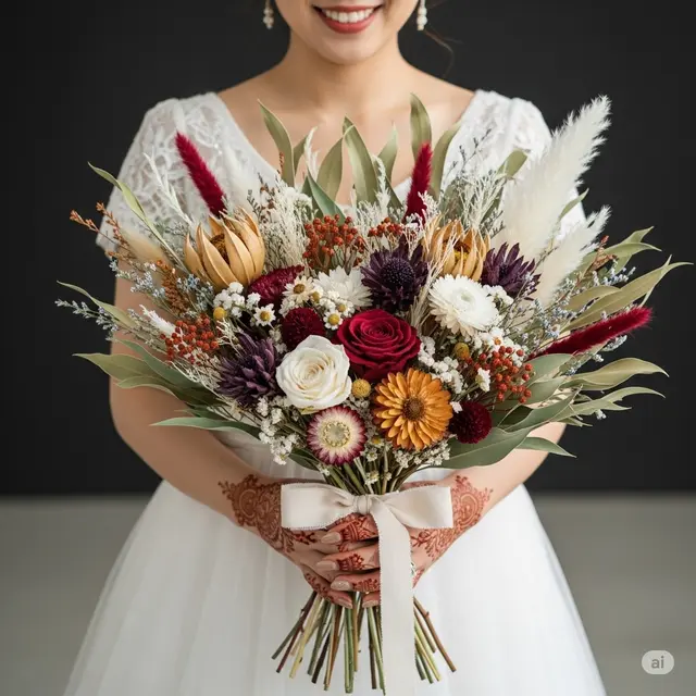 Ide Buket Pengantin dari Bunga Kering: Assorted