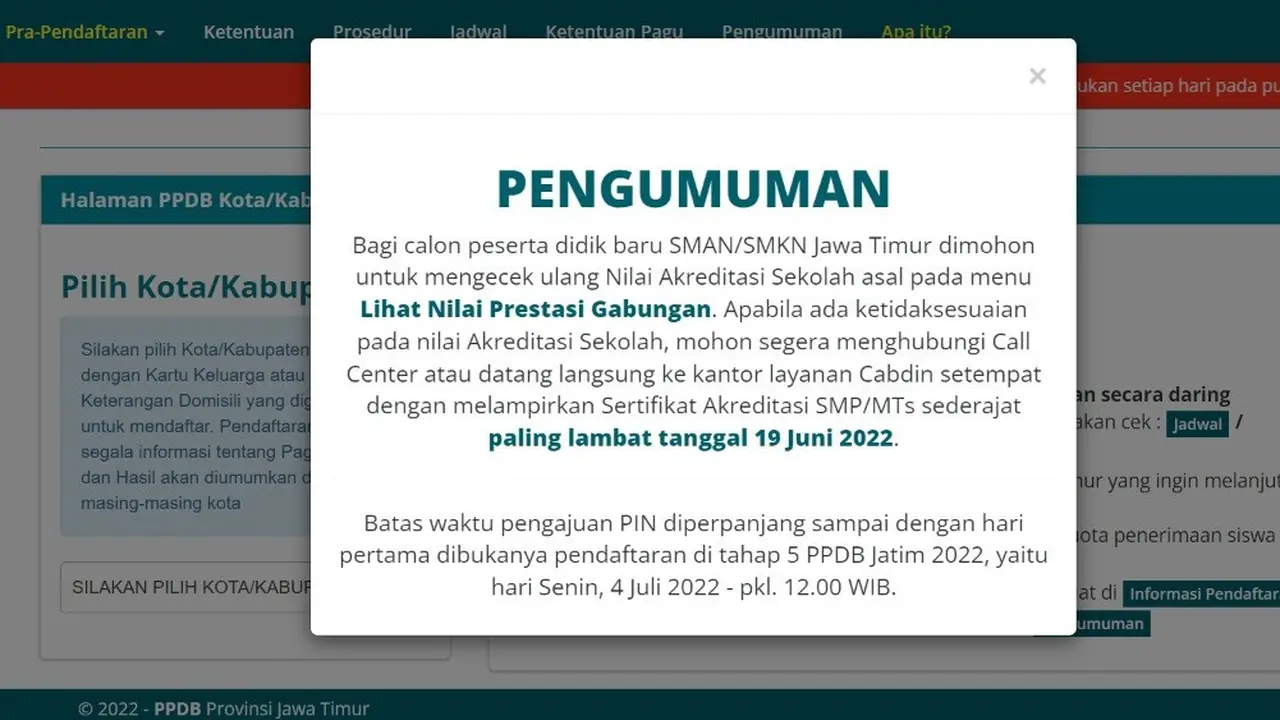 Pengambilan Personal Identification Number (PIN) pada PPDB Jatim 2022 jenjang SMA/SMK diperpanjang.