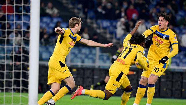 Selebrasi pemain Atalanta saat menjebol gawang Lazio