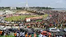 Para pemain Pantai Gading berparade dengan sebuah truk di Abidjan usai merengkuh gelar juara Piala Afrika, pada 12 Februari 2024. (Sia KAMBOU/AFP)