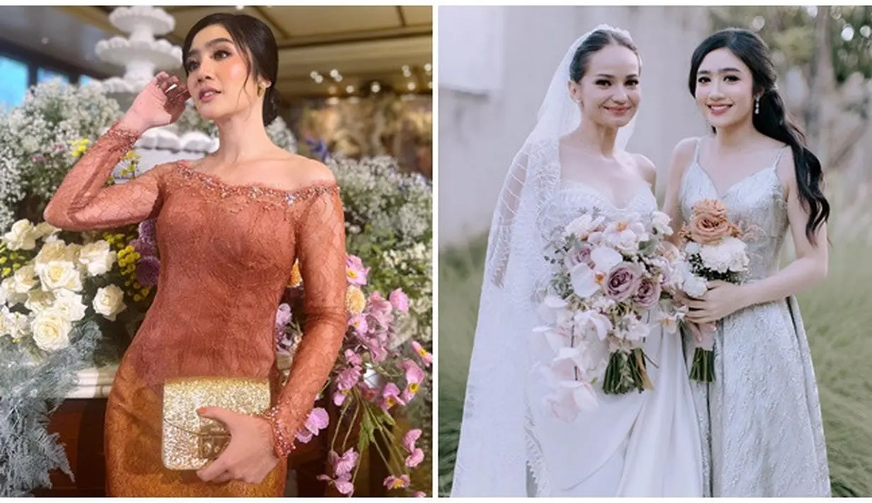 Ketika pernikahan Enzy Storia, Febby Rastanty juga mengenakan busana berbeda saat akad nikah dan resepsi pernikahan di Bali. Ketika akad nikah, artis kelahiran 1996 ini kenakan kebaya warna pink kecokelatan dengan tatanan rambu disanggul. Tampil lebih simpel, Febby pakai dress warna abu-abu dengan gaya rambut ikat tengah saat resepsi pernikahan Enzy Storia di Bali. (Liputan6.com/IG/@febbyrastanty)