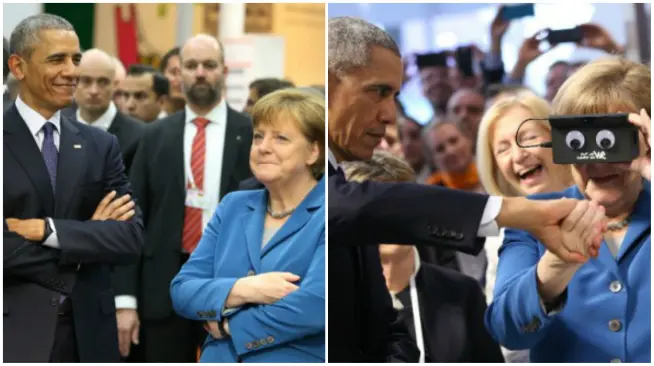 Sejumlah foto terbitan kantor berita DPA seakan menjadi bukti kedekatan Obama dan Merkel. (Sumber DPA via The Local)