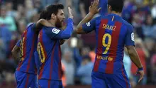 Trio MSN antarkan Barcelona mengakhiri perlawan Villarreal pada pertandingan pekan ke-36 La Liga (6/5/2017). (AFP/Lluis Gene)