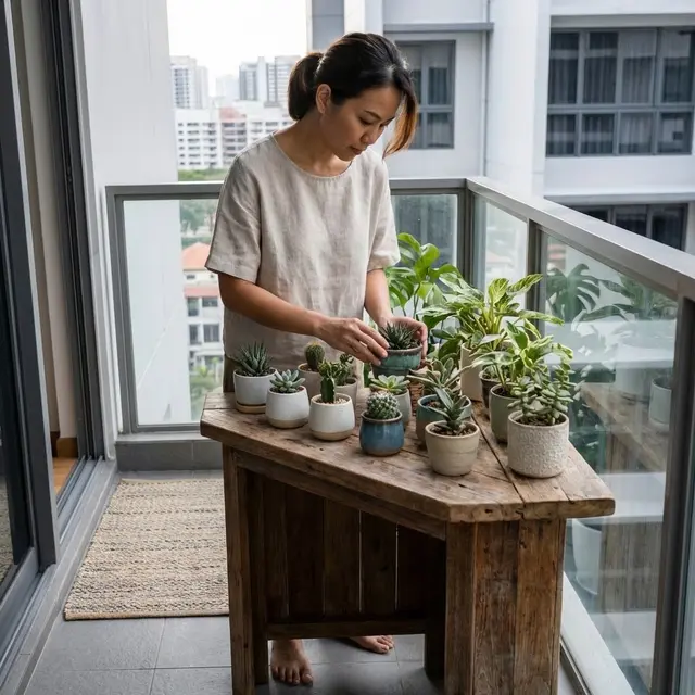 Menata Meja Sudut Khusus dengan Pot Kecil (Gemini AI)
