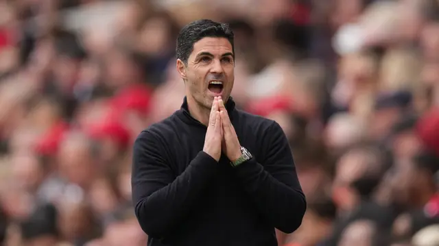 Ekspresi Manajer Arsenal Mikel Arteta di pertandingan melawan Bournemouth di pekan ke-32 Liga Inggris 2025/2026 di Emirates Stadium, Sabtu (11/04/2026) malam WIB.