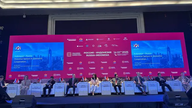 Forum Bisnis Rusia Indonesia 2025 yang diselenggarakan di Hotel Raffles, Jakarta, Senin (14/4/2025). (Liputan6.com/Benedikta Miranti)