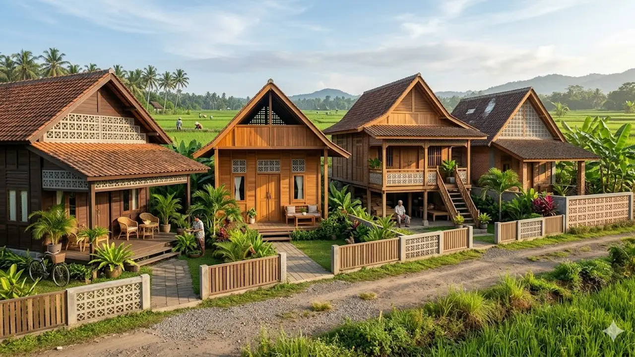 Inspirasi Rumah Desa Kombinasi Kayu dan Roster agar Lebih Adem
