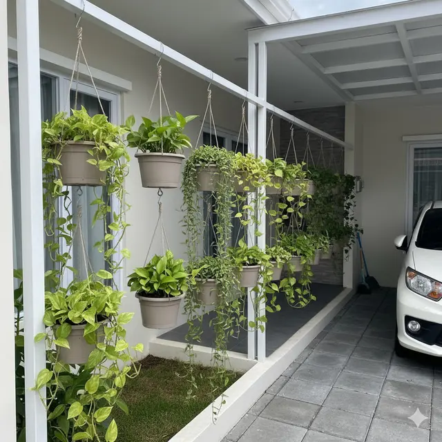 Inspirasi Teras Rumah Sempit dengan Tanaman Gantung. Gemini