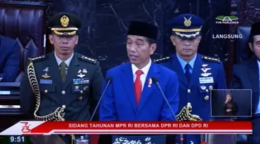 Presiden Jokowi menyampaikan pidato Kenegaraan menyambut HUT Ke-73 Proklamasi Kemerdekaan RI di depan Sidang Bersama DPR dan DPD RI di Gedung MPR/DPR/DPD RI di Jakarta.