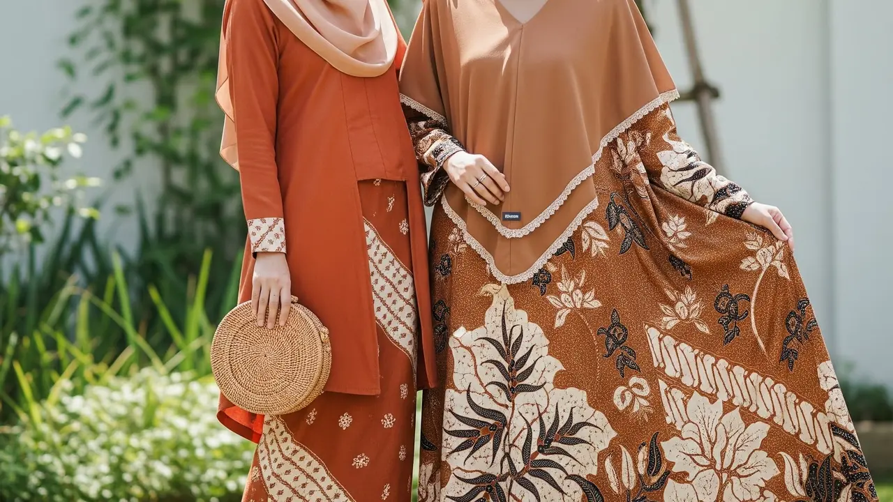 Gamis Warna Earth Tone Kombinasi Batik Paling Elegan 2025