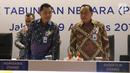 Direktur Utama PT Bank Tabungan Negara (Persero) Tbk. Maryono dan Komisaris utama, Asmawi Syam bersiap mengikuti Rapat Umum Pemegang Saham Luar Biasa (RUPSLB) di Menara Bank BTN, Jakarta, Kamis (29/8/2019).  (Liputan6.com/Angga Yuniar)