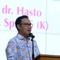 Kepala BKKBN Hasto Wardoyo memberi sambutan pada Smart Sharing di Jakarta, Selasa (4/5/2021). Program Penuruan Angka Stunting di Indonesia diisi dengan serangkaian kegiatan edukasi online maupun offline yang menjangkau dan melibatkan bidan di seluruh Indonesia. (Liputan6.com/HO/Ading)