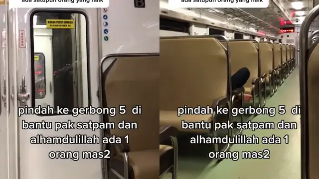 Wanita berani berada di gerbong kereta sendirian selama perjalanan ke Solo.