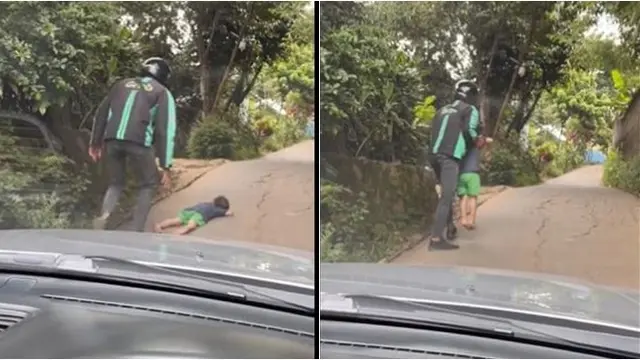 Bocah Ini Ketiduran di Jalan Sampai Pengendara Tak Bisa Lewat, Bikin Bingung