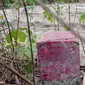 Patok beton yang dipasang di utara makam Desa Mirit Petikusan sebagai batas tanah yang diklaim TNI AD, Rabu (5/5/2021). (Foto: Liputan6.com/Rudal Afgani Dirgantara)