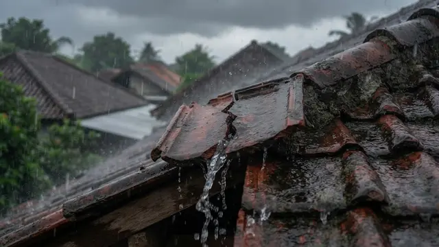 Genteng rumah yang retak saat musim hujan