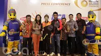 Para pembicara foto bareng usai jumpa pers BCA Indonesia Open 2017 yang didukung oleh Bakti Olahraga Djarum Foundation di Hotel Kempinski, Jakarta, Senin (22/5/2017). (Bola.com/Vitalis Yogi Trisna)