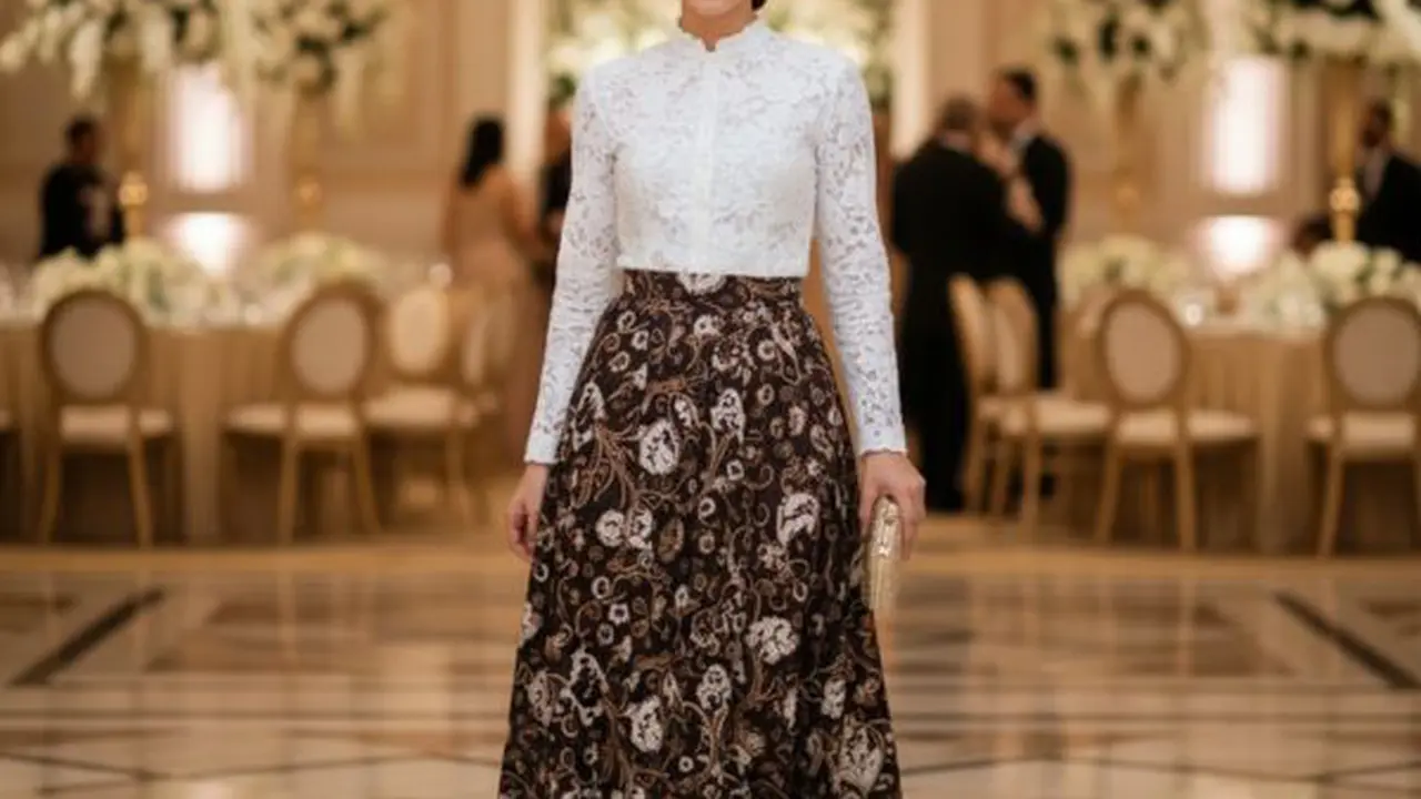Model Kombinasi Warna Atasan Brokat dan Bawahan Batik (Image by Gemini AI)