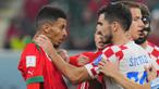 Pertandingan perebutan peringkat ketiga Piala Dunia 2022 antara Krosia melawan Maroko yang berlangsung di Khalifa Internasional Stadium, Doha, Sabtu (17/12/2022) dinodai oleh keributan antar pemain. (AP Photo/Hassan Ammar)