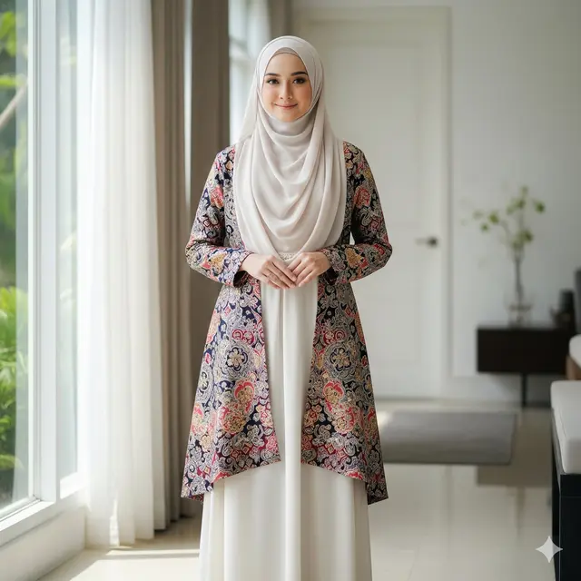 Setelan Maxi Dress Sifon dan Outer Cardigan Brokat