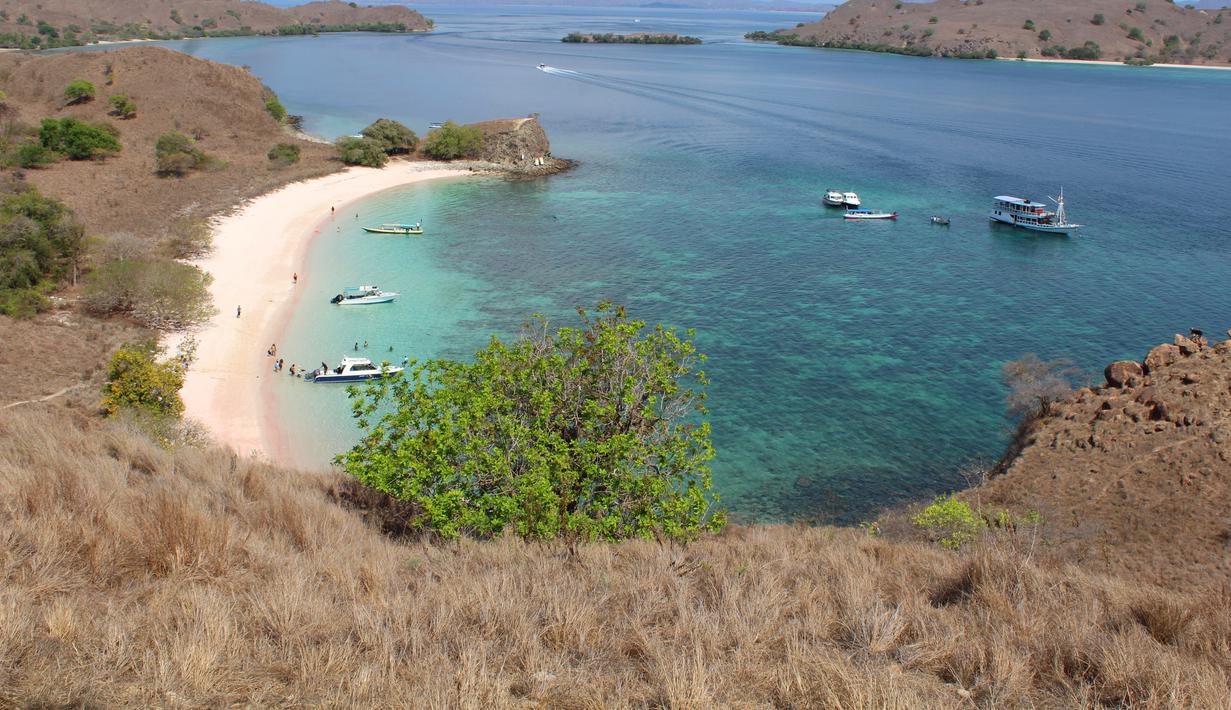 <p>Pink Beach merupakan salah satu destinasi wisata unggulan Indonesia yang berlokasi di Taman Nasional Komodo, Nusa Tenggara Barat. (Liputan6.com/ Ahmad Ibo).</p>