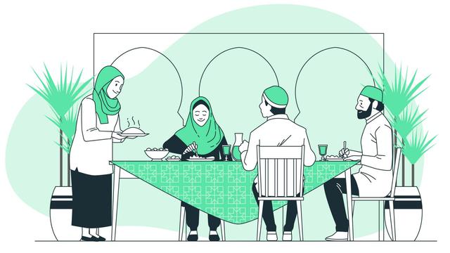 Ilustrasi silaturahmi, halalbihalal, acara keluarga, muslim