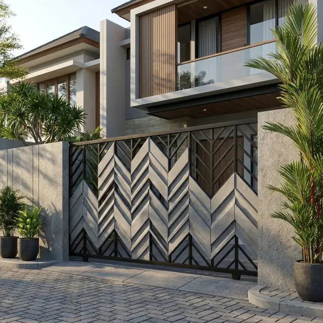Pagar Rumah Kombinasi Besi Galvanis dan Panel GRC