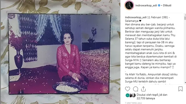 Foto mendiang Nita Octobijanthy (Instagram/ @indrowarkop_asli)