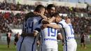 Para pemain Inter Milan merayakan gol Ivan Perisic ke gawang Cagliari pada lanjutan Serie A di Sant'Elia stadium,  Cagliari, (5/3/2017). Inter Milan menang 5-1. (Fabio Murru/ANSA via AP)