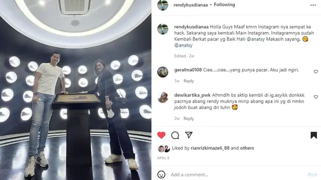 Rendy Kusdiana dan sang pacar, Natsy (Foto: Instagram/@rendykusdianaa)