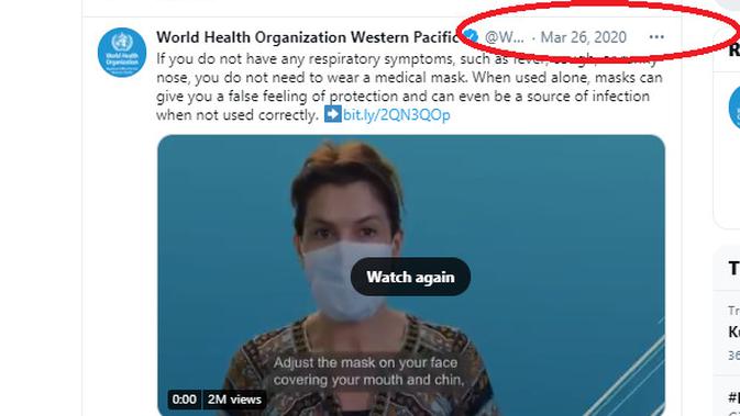 Tangkapan layar Twitter World Health Organization Western Pacific, @WHOWPRO.