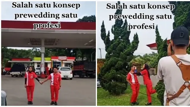 Viral Pasangan Satu Profesi Ini Prewedding di Pom Bensin, Hasilnya Keren
