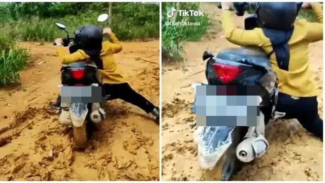 6 Momen Apes Lewati Jalanan Berlumpur Ini Bikin Elus Dada, Harus Rela Kotor