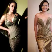 Amanda Manopo dalam gaun kupu-kupu emas dengan manipulasi nude di bagian atas[@lisajuofficial]