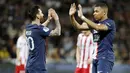 PSG sukses melumat Ajaccio dengan tiga gol tanpa balas dalam laga Ligue 1 2022/2023 pekan ke-12 yang digelar di Stade Francois Coty, Sabtu (22/10/2022). (AFP/Pascal Pochard-Casabianca)