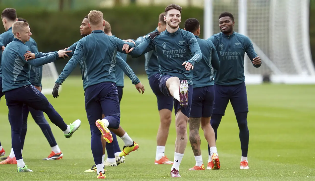 Bayern Muenchen dan Arsenal bermain imbang 2-2 dalam leg pertama Liga Champions 2023-2024.  (Adam Davy/PA via AP)