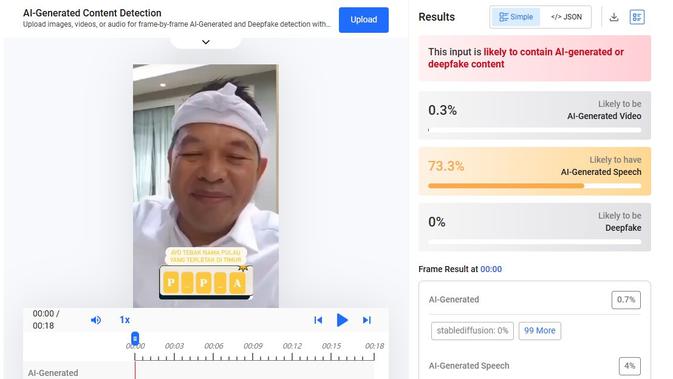 Video klaim Gubernur Jawa Barat Dedi Mulyadi mengadakan kuis tebak kata menunjukkan buatan AI. (Foto: tangkapan layar Hive moderation)