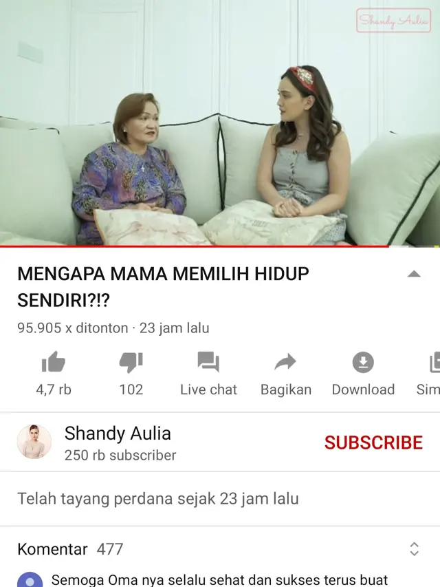 Unggahan Shandy Aulia. (Foto: YouTube Shandy Aulia)