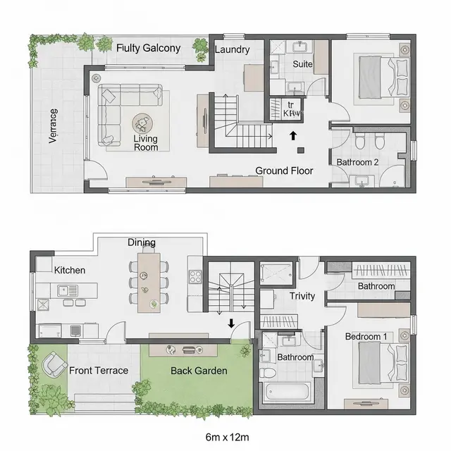 Denah Gambar Rumah Minimalis Ukuran 6x12 (Image by Gemini AI)