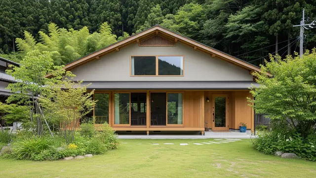 Model Rumah Japandi di Desa dengan Halaman Luas