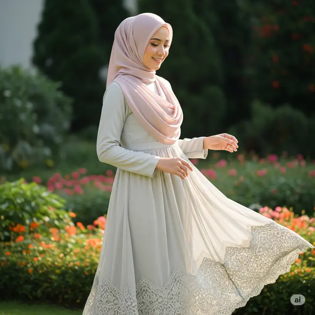 Gamis Sifon + Renda di Ujung Rok
