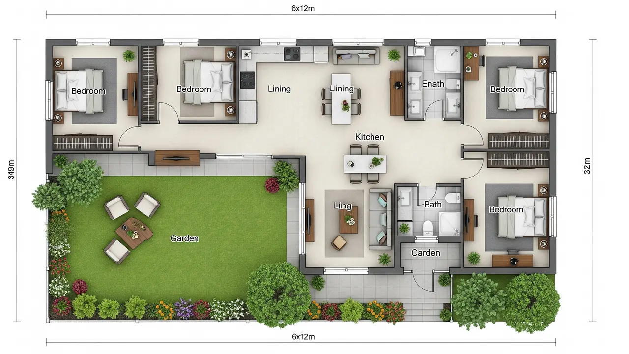 Desain Rumah 6x12 dengan 4 Kamar (Foto: Gemini)