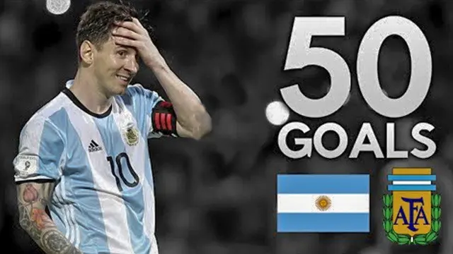 Video 50 gol Lionel Messi di timnas Argentina sejak messi bermain pada tahun 2006 hingga 2016.